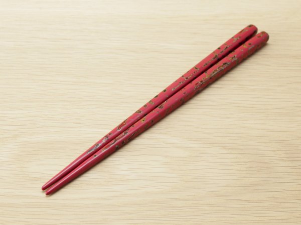 画像1: 唐塗　小箸　桃色（金彩色）
