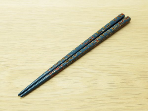 画像1: 唐塗　小箸　青（金彩色）