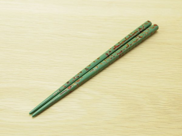 画像1: 唐塗　小箸　緑色（金彩色）