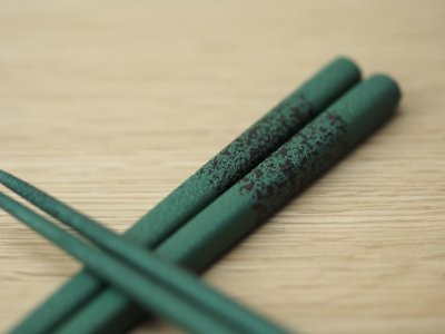 画像1: 紋紗塗　二色箸　大箸 緑