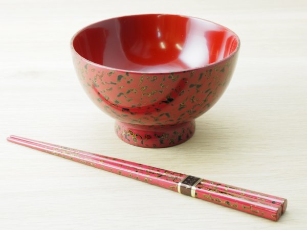 画像3: 夫婦汁椀(箸付) 紺碧・桃 (3)