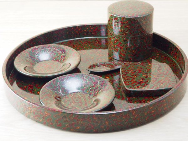 画像3: 唐塗 茶櫃セット 緑赤 (3)