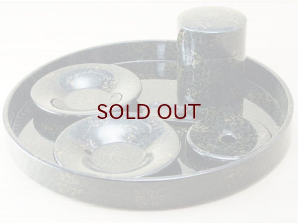 画像3: 唐塗 木製茶櫃セット (黒上緑彩色金入り) (3)