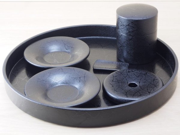 画像3: 紋紗塗 木製茶櫃セット ススキ模様 (3)