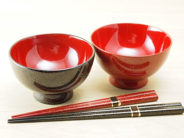 画像5: 夫婦汁椀（箸付）　ななこ塗 白種 (5)