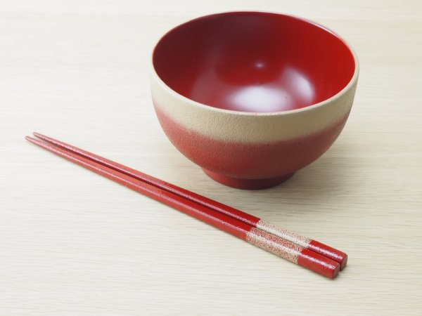 画像3: 夫婦汁椀（箸付）　紋紗塗　二色塗り分け (3)