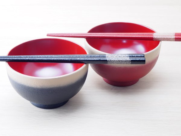 画像4: 夫婦汁椀（箸付）　紋紗塗　二色塗り分け (4)