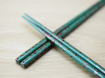画像2: 唐塗　小箸　緑色（金彩色）